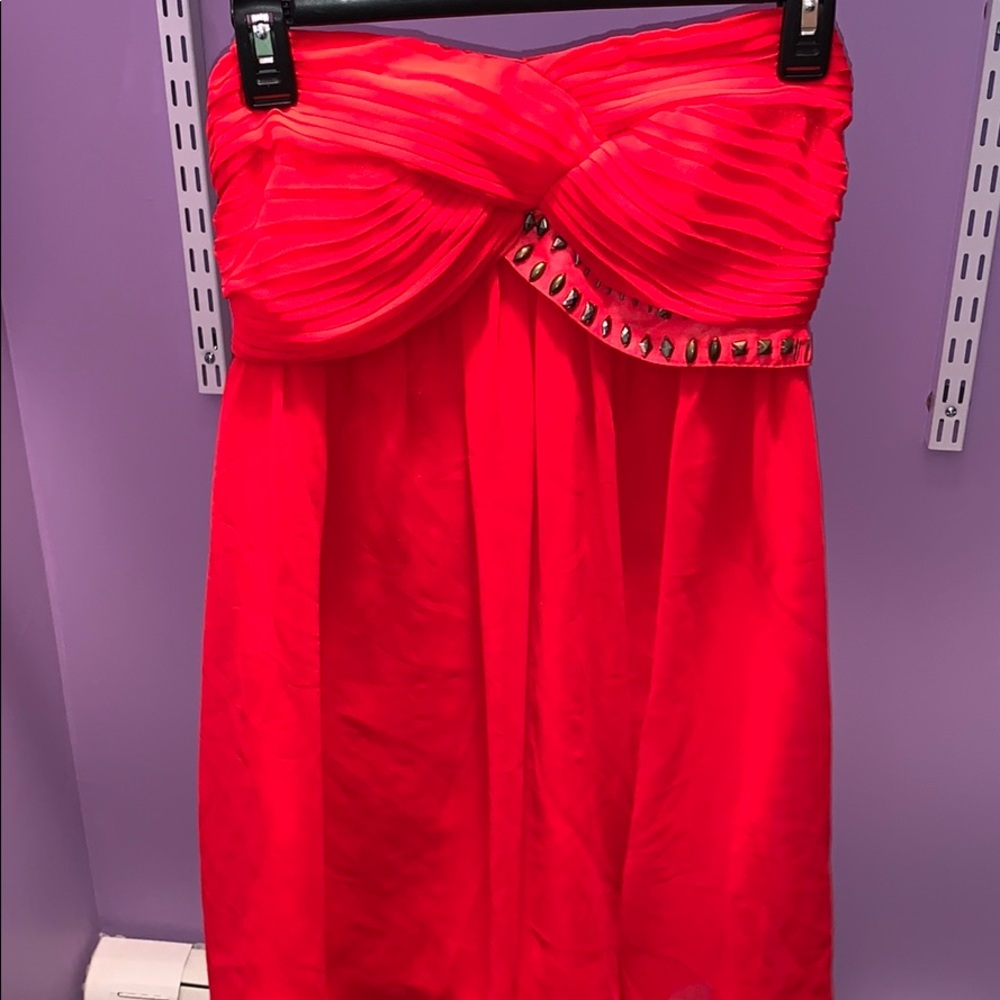 Red strapless mini dress